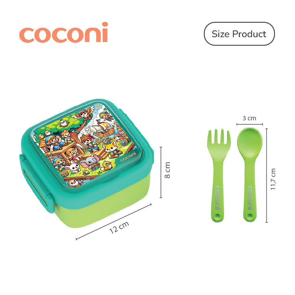 COCONI Travel Feeding Set With Fork and Spoon | Kotak Makan Anak Traveling Dengan Sendok dan Garpu