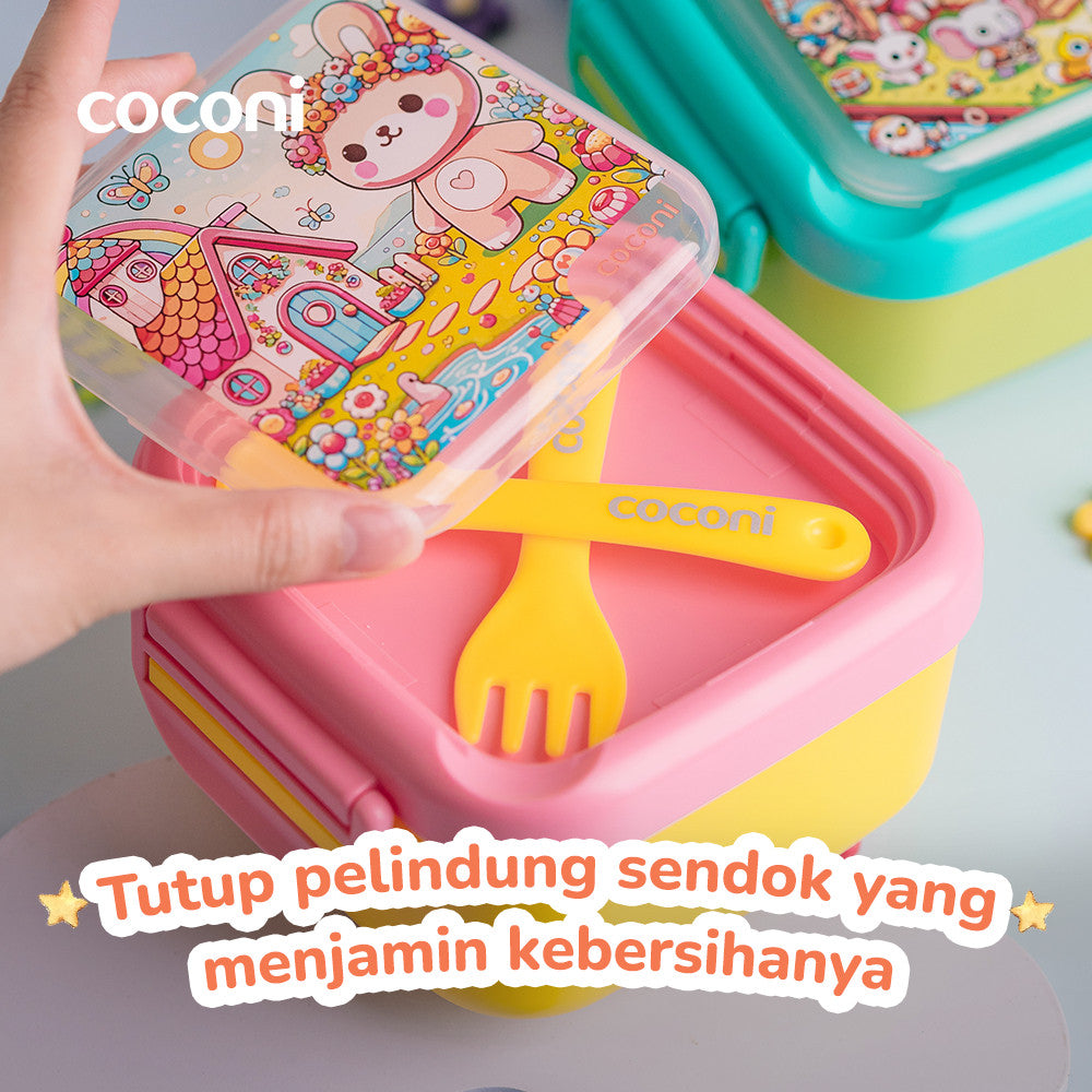 COCONI Travel Feeding Set With Fork and Spoon | Kotak Makan Anak Traveling Dengan Sendok dan Garpu