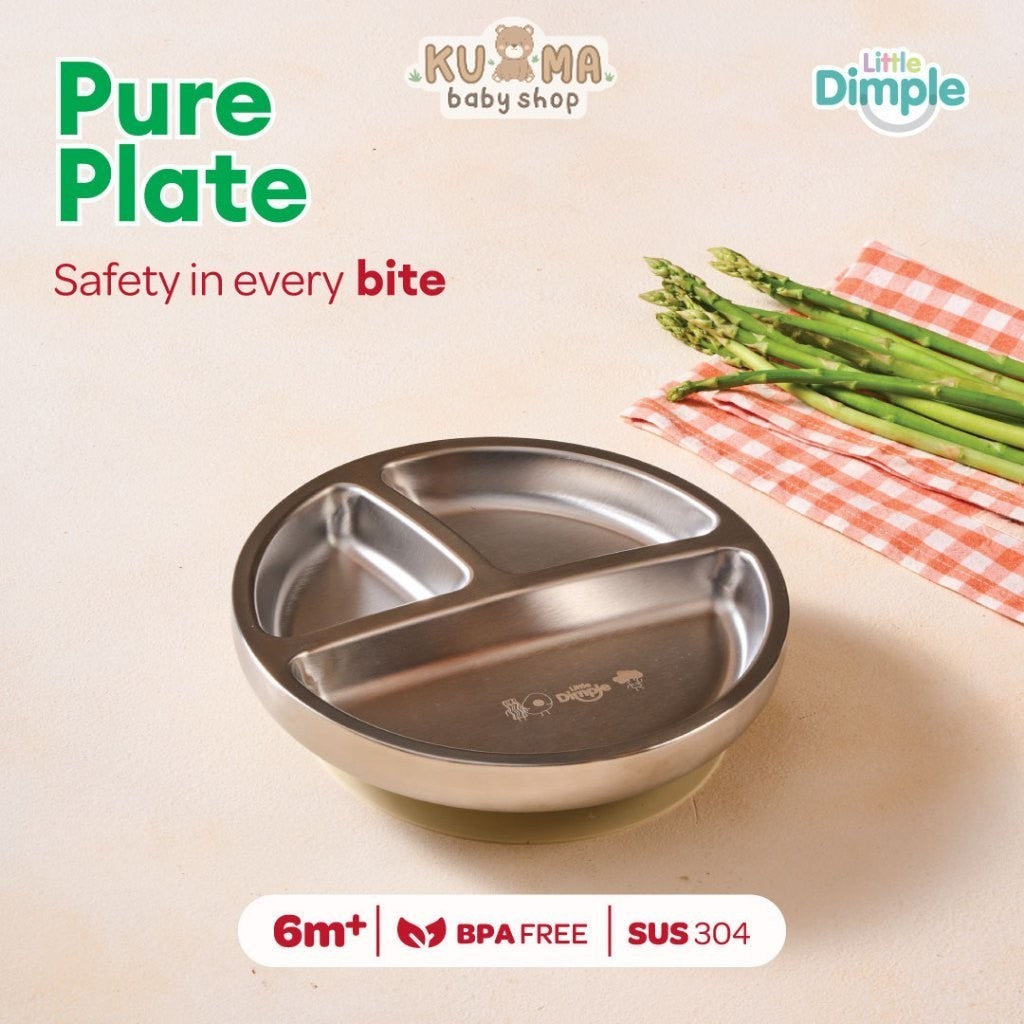 Little Dimple Pure Plate - Piring Anak Stainless Steel 3 Sekat BPA Free
