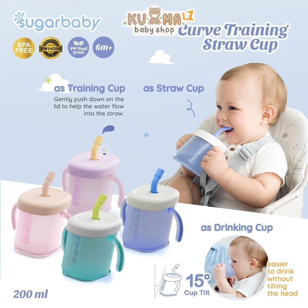 Sugarbaby 3 in 1 Curve Training Straw Cup/Gelas MPASI Bayi/Gelas Bayi Anti Tumpah Bocor/Training Cup BPA FREE