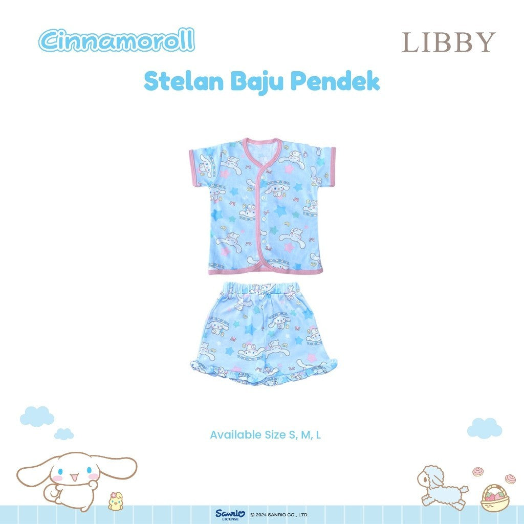 LIBBY Sanrio Setelan Piyama Baju Kancing Newborn Bayi & Anak Kecil Perempuan Kuromi Cinnamoroll Hello Kitty (1 Stel)