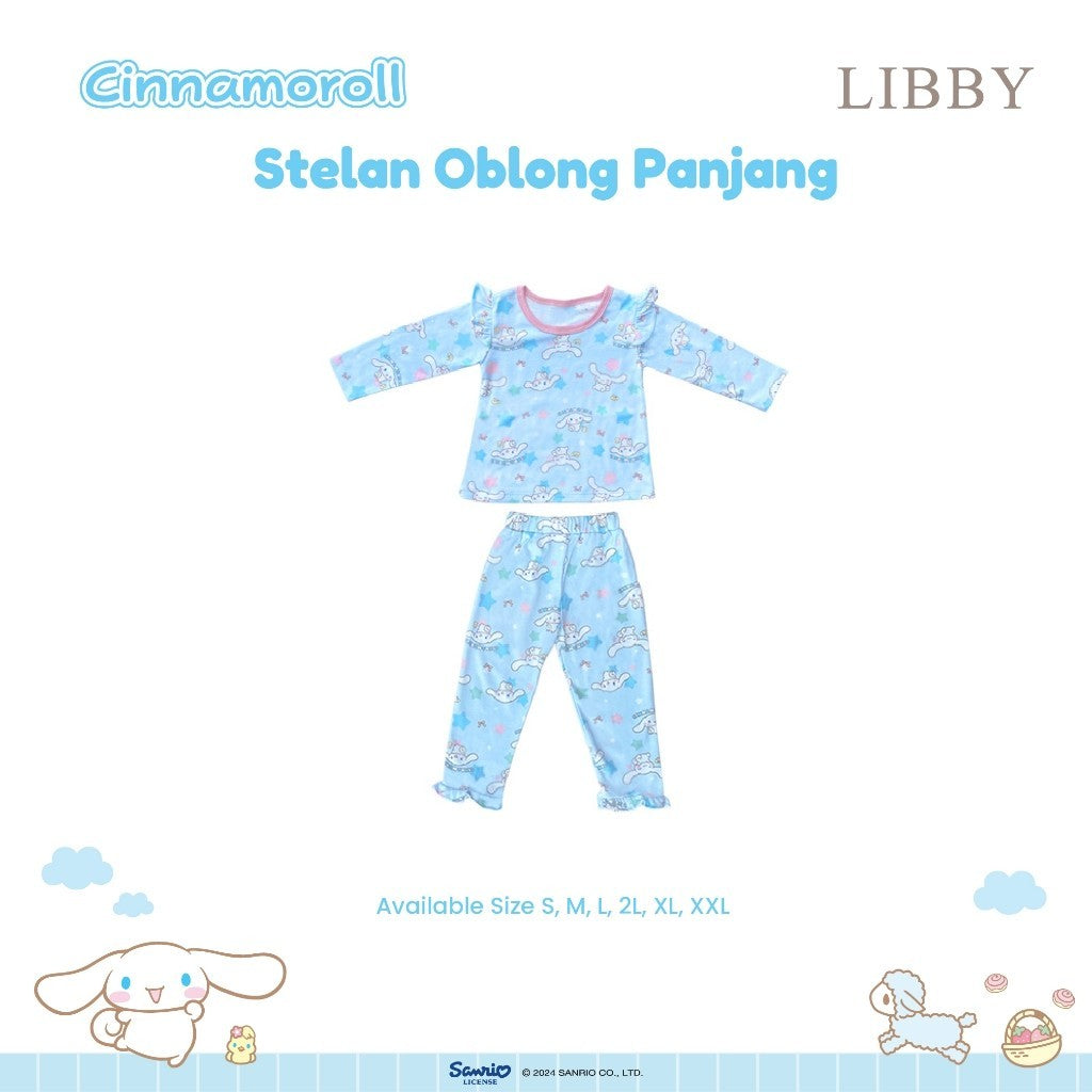 LIBBY Sanrio Setelan Piyama Oblong Anak Perempuan Kuromi Cinnamoroll Hello Kitty (1 Stel)