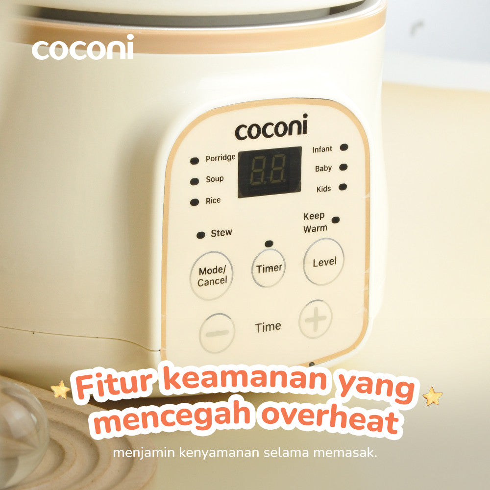 COCONI Umi Slow Cooker 1L | Slow Cooker Alat Masak Makanan Bayi Digital Alat Masak MPASI Makanan Bayi