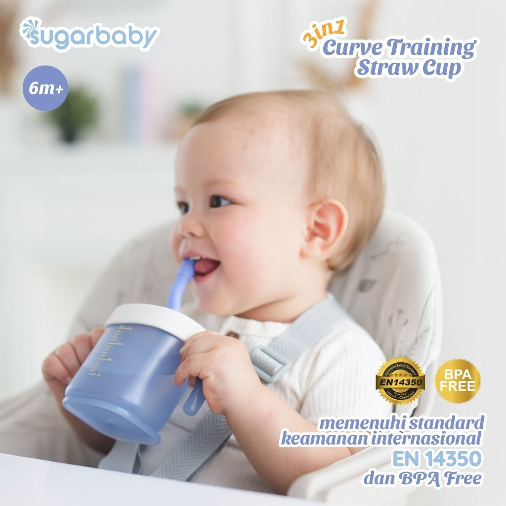 Sugarbaby 3 in 1 Curve Training Straw Cup/Gelas MPASI Bayi/Gelas Bayi Anti Tumpah Bocor/Training Cup BPA FREE