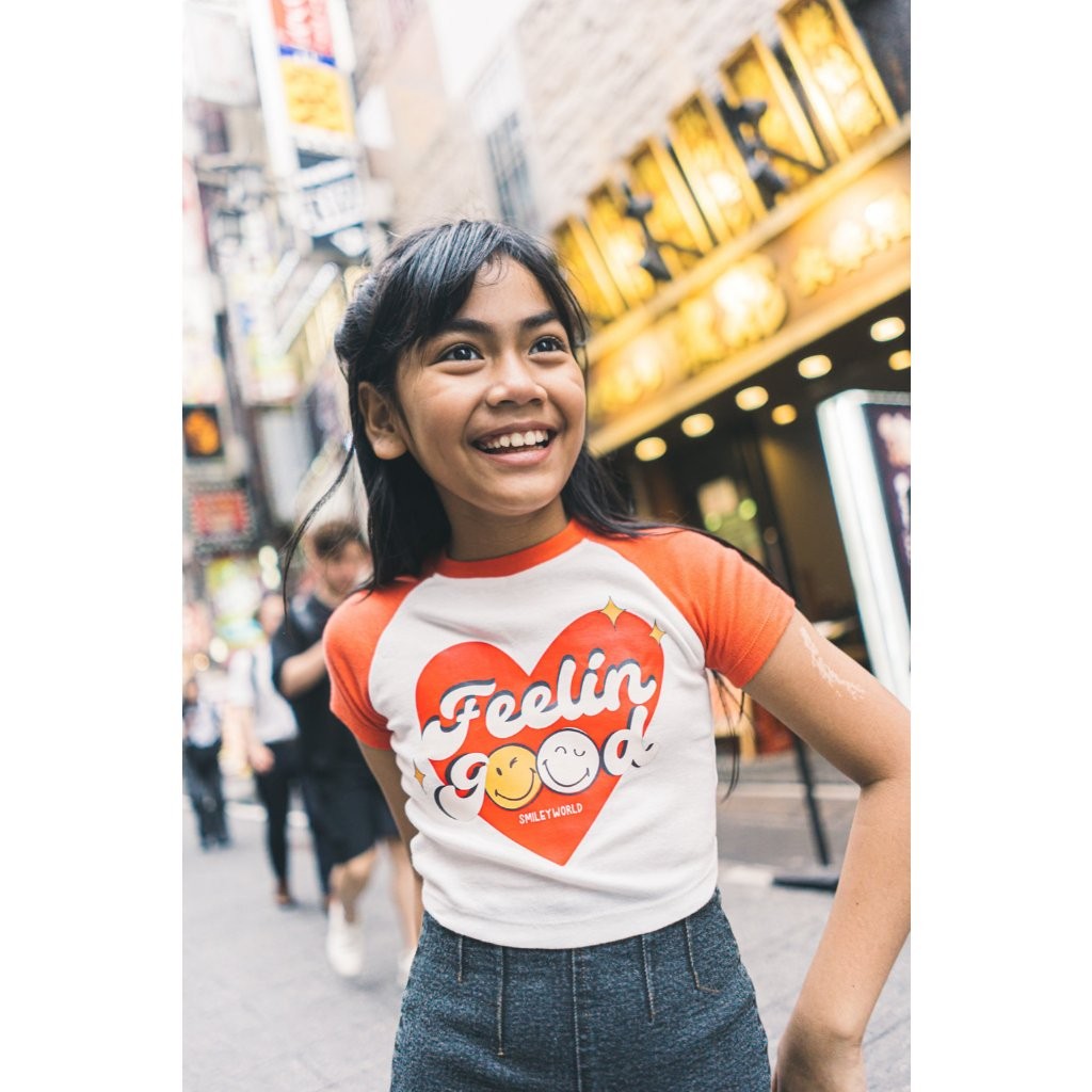 BOHOPANNA - BOHOPANNA X SMILEY - CROP TOP RAGLAN - KAOS ANAK PEREMPUAN