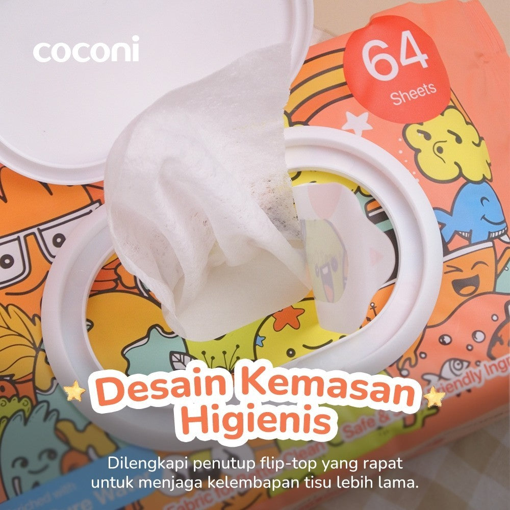 Coconi GentleCare Baby Wipes EDI Pure Water 64 Sheets | Tisu Basah Bayi Non Alkohol Aman untuk Wajah & Kulit Sensitif