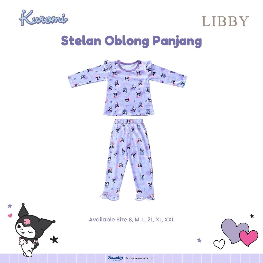 LIBBY Sanrio Setelan Piyama Oblong Anak Perempuan Kuromi Cinnamoroll Hello Kitty (1 Stel)