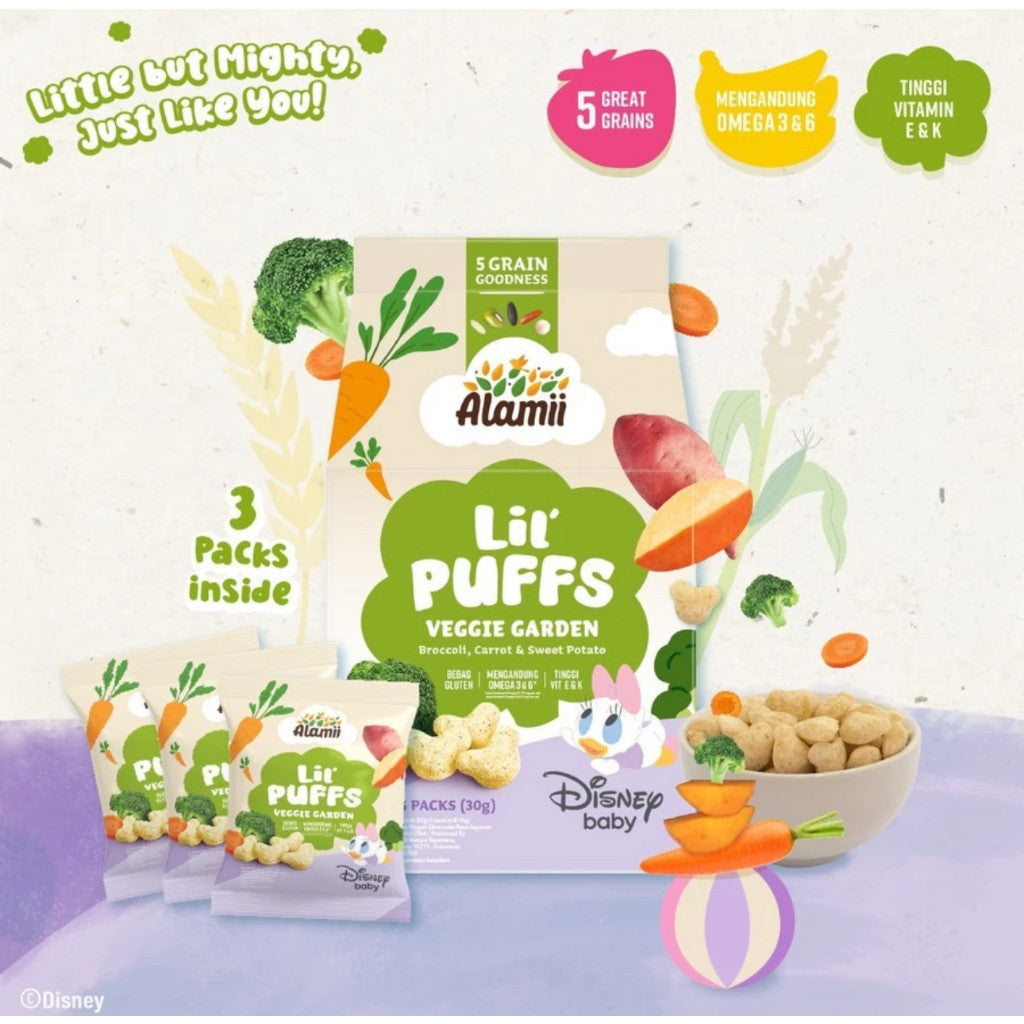 Alamii Lil' Puffs Disney Edition - Stroberi Milk Banana Milk Veggie Garden 30g (3 packs x 10g) Snack bayi snack mpasi cemilan bayi