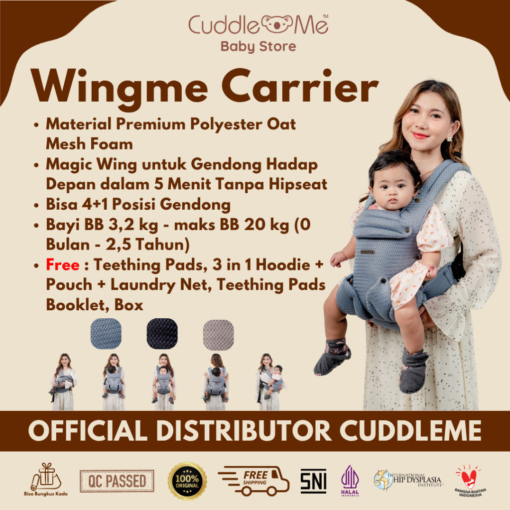 CuddleMe Wingme Carrier Premium Gendongan Depan Non Hipseat Newborn Baby Toddler SSC M Shape Adjustable 5 Posisi Bayi Balita Wing Me Cuddle Me VS Ultimo