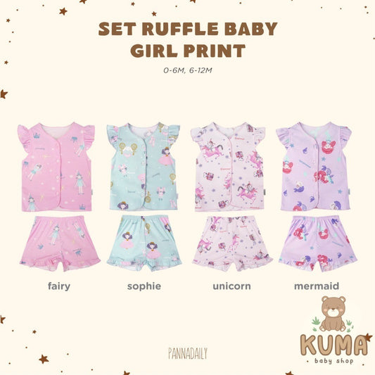 BOHOPANNA - PANNADAILY - SET RUFFLE BABY GIRL PRINT - Setelan Baju Anak Perempuan