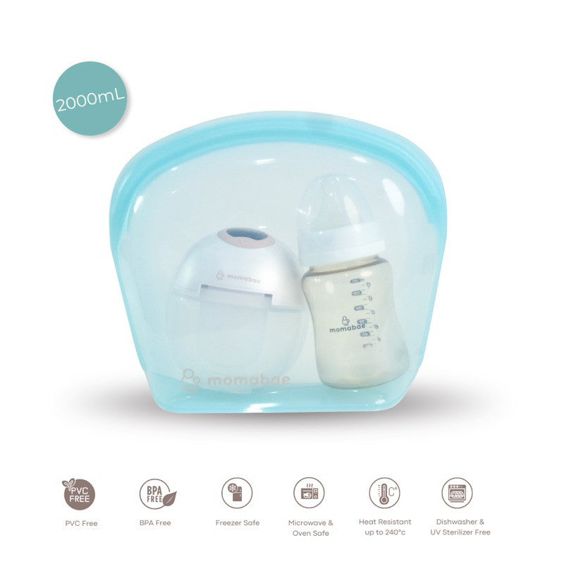 Momabae - Premium Silicone 2000 mL - FDA & LFGB Approved | Silicone Bag Food Grade | Penyimpanan Pompa Asi | Mpasi