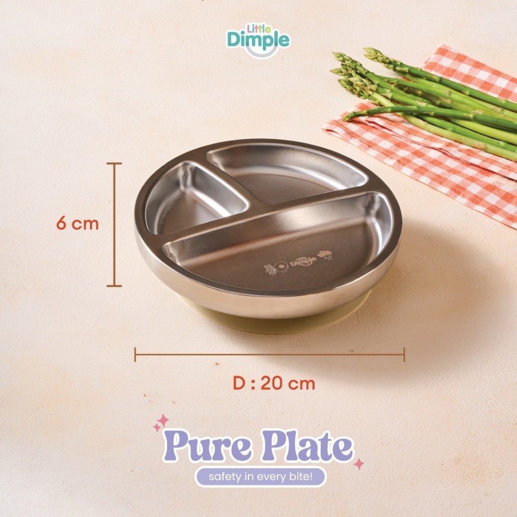 Little Dimple Pure Plate - Piring Anak Stainless Steel 3 Sekat BPA Free