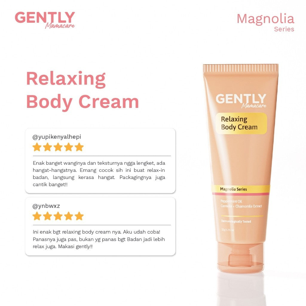 GENTLY Mamacare Relaxing Body Cream | Arnica Oil + Peppermint Oil + Centella Extract | Skincare Ibu Hamil dan Menyusui Terdaftar BPOM | Cream yang Memberikan Rasa Nyaman Tubuh dan Melancarkan Sirkulasi Darah