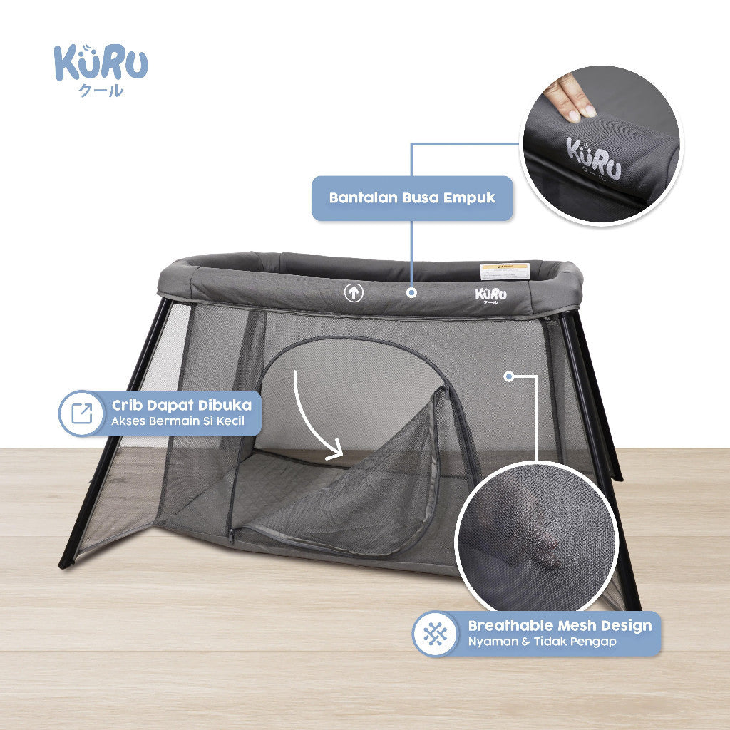 KURU 2in1 Baby Travel Crib Lipat | Ranjang Tidur Bayi & Arena Bermain | Cocok untuk Usia 0-3 Tahun