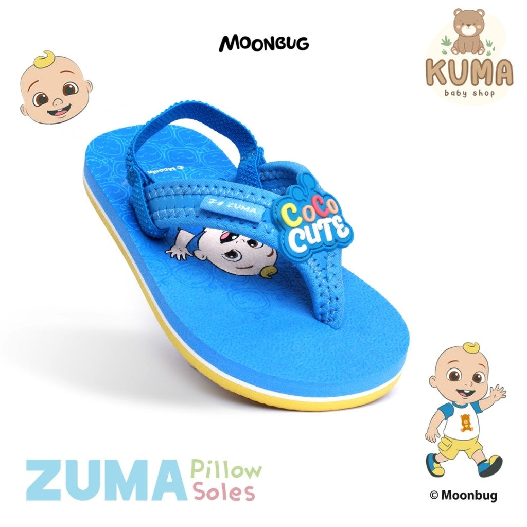 Zuma Baby Cocomelon 3 Blue Yellow, Sandal Jepit Bayi Karet Tali Belakang, Biru Kuning