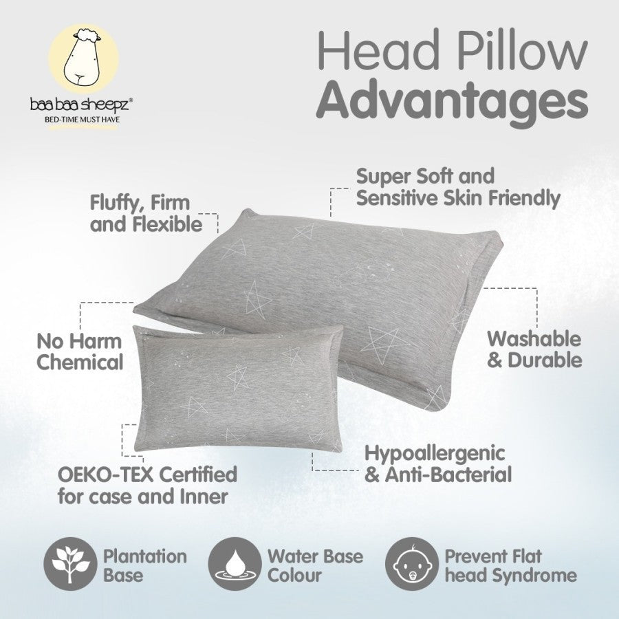 Baabaasheepz Head Pillow Big Star Sheepz Grey / White / Bantal Kepala Anak
