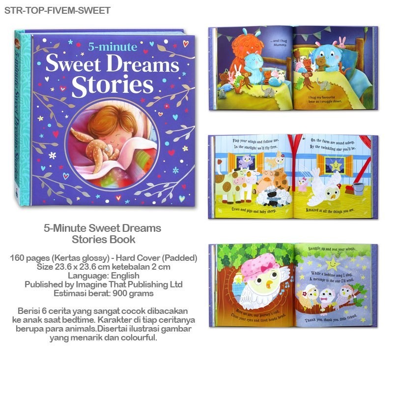 [Imagine That] 5-Minute Mindfull / Dinosaur / Sweet Dreams Stories Book (6 stories) with shiny foil on front cover - tema cerita tentang family, caring, and love
