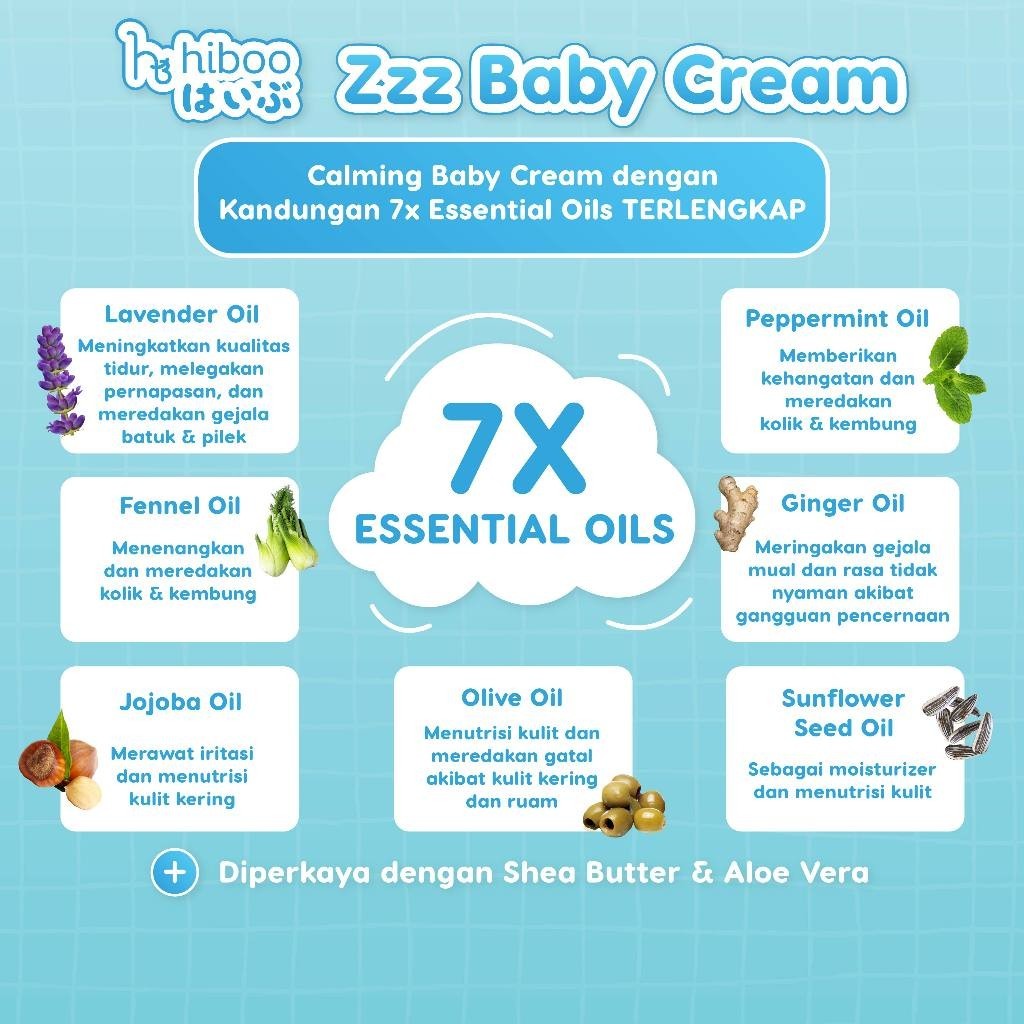 hiboo Zzz Deep Sleep Baby Cream 30 gr 7X Essential Tidur & Kolik – Calming Baby Cream Skincare Anak Bayi Newborn Body Lotion Mama’s A77