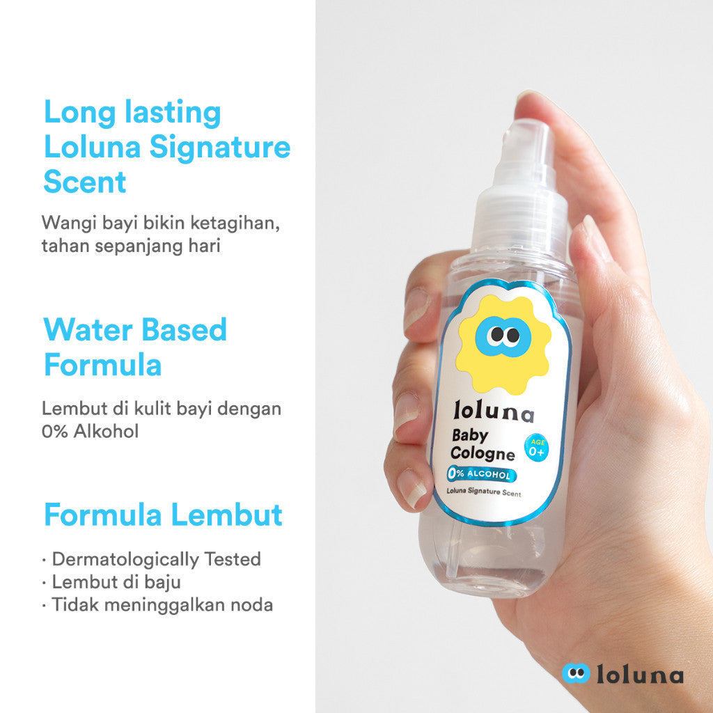 Loluna Baby Cologne - Parfum Bayi tahan lama untuk Kulit Sensitif  - Non Alkohol/Aman untuk newborn