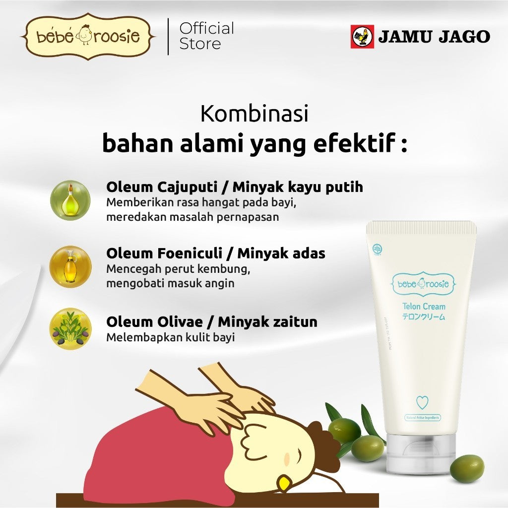 Bebe Roosie Telon Cream Lembut dan Hangat + Olive Oil / Minyak Zaitun untuk Bayi