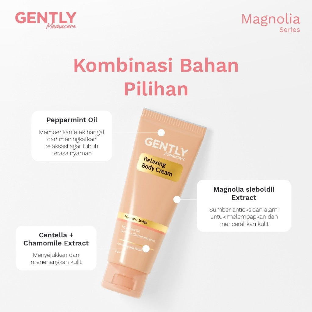 GENTLY Mamacare Relaxing Body Cream | Arnica Oil + Peppermint Oil + Centella Extract | Skincare Ibu Hamil dan Menyusui Terdaftar BPOM | Cream yang Memberikan Rasa Nyaman Tubuh dan Melancarkan Sirkulasi Darah