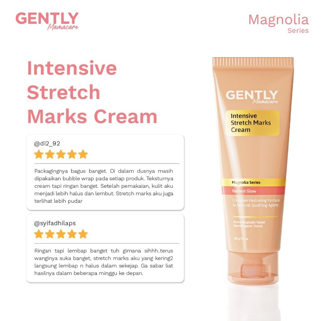 GENTLY Mamacare Intensive Stretch Marks Cream | Complex Hydrating Formula  5X Natural Soothing Agent | Skincare Ibu Hamil dan Menyusui Terdaftar BPOM | Cream untuk Menyamarkan Peregangan Kulit dan Membantu Melembapkan
