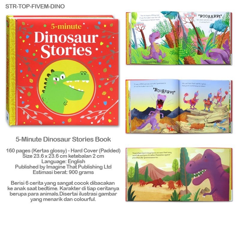 [Imagine That] 5-Minute Mindfull / Dinosaur / Sweet Dreams Stories Book (6 stories) with shiny foil on front cover - tema cerita tentang family, caring, and love