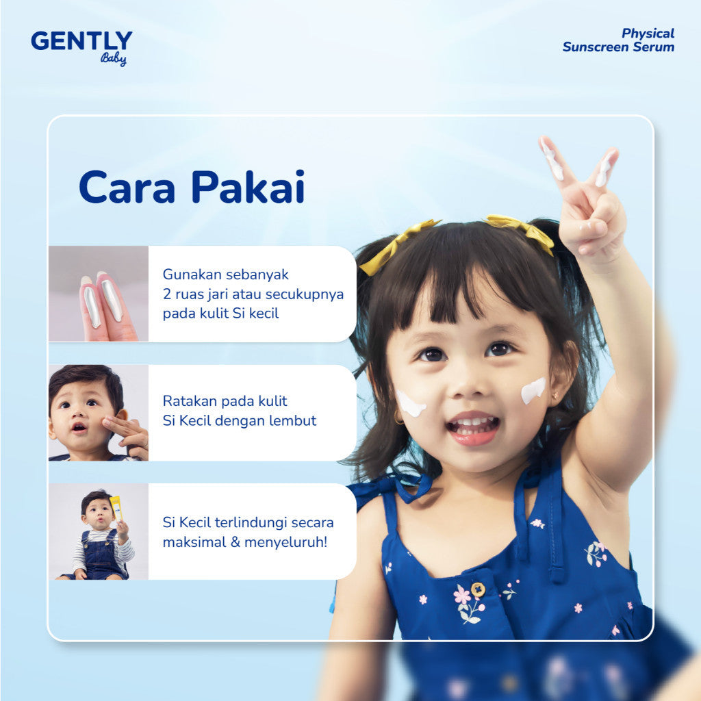 GENTLY Baby Physical Sunscreen Serum Bayi Anak 30 gr | SPF 50 PA++++ Anti-Polusi | Tahan Air & Keringat