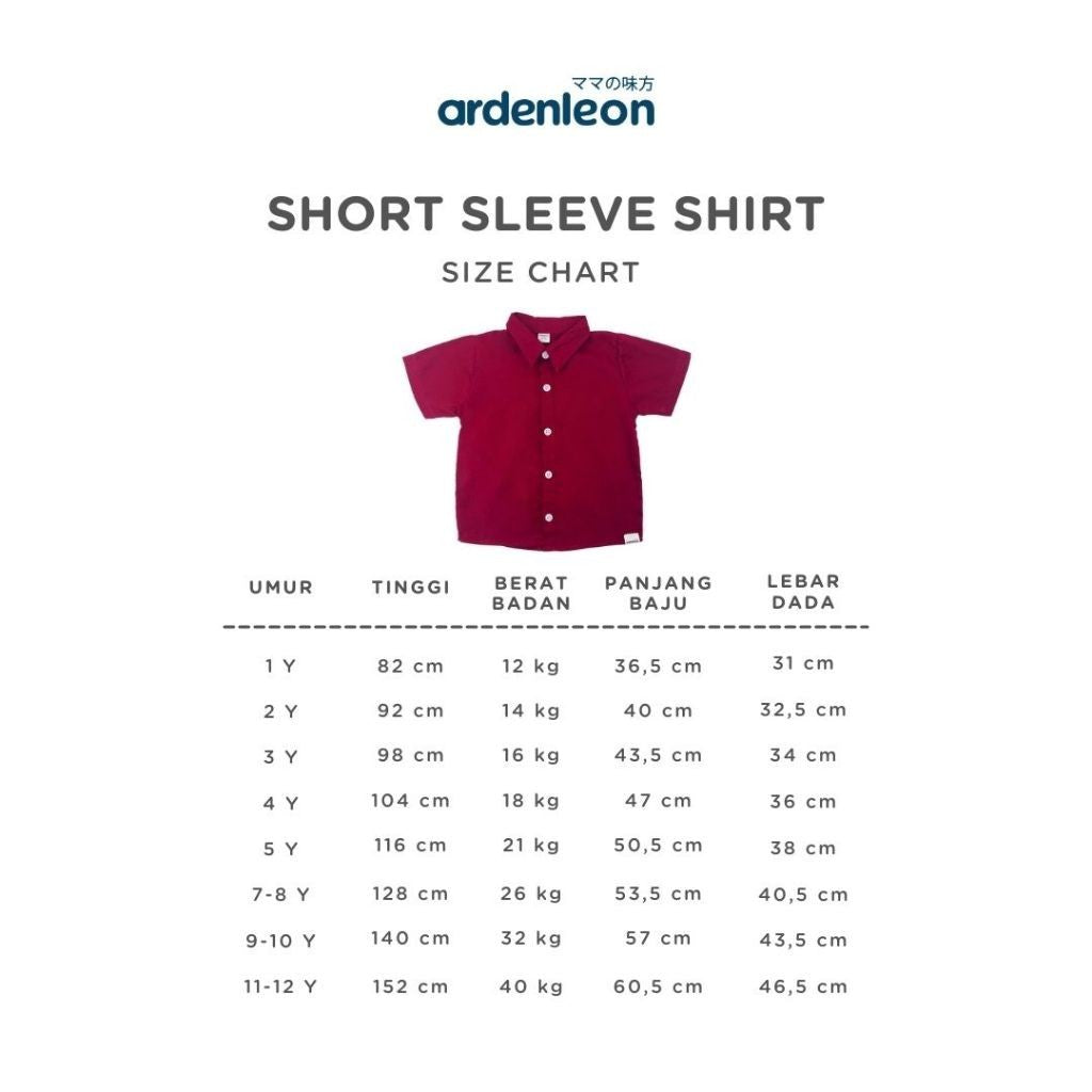 ARDENLEON Atasan Kemeja Anak Pendek Short Sleeves Shirt