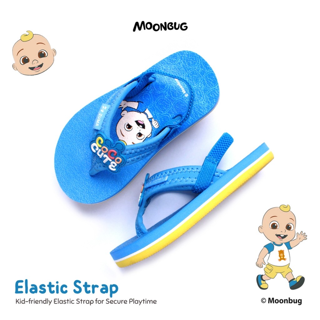 Zuma Baby Cocomelon 3 Blue Yellow, Sandal Jepit Bayi Karet Tali Belakang, Biru Kuning