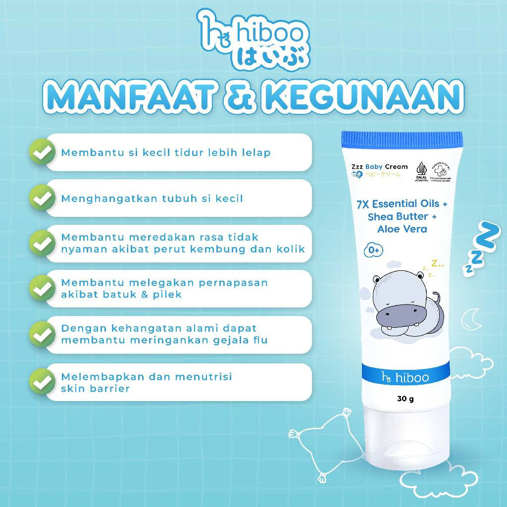 hiboo Zzz Deep Sleep Baby Cream 30 gr 7X Essential Tidur & Kolik – Calming Baby Cream Skincare Anak Bayi Newborn Body Lotion Mama’s A77