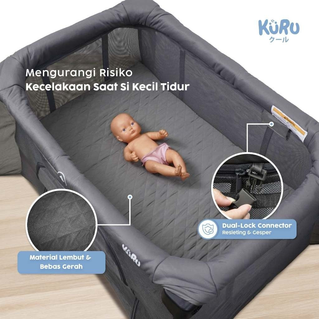 KURU 2in1 Baby Travel Crib Lipat | Ranjang Tidur Bayi & Arena Bermain | Cocok untuk Usia 0-3 Tahun