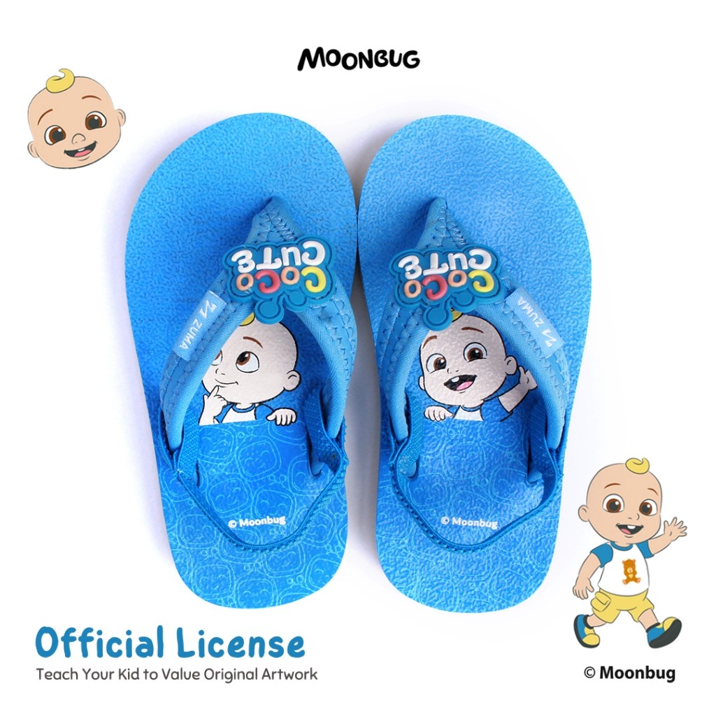 Zuma Baby Cocomelon 3 Blue Yellow, Sandal Jepit Bayi Karet Tali Belakang, Biru Kuning
