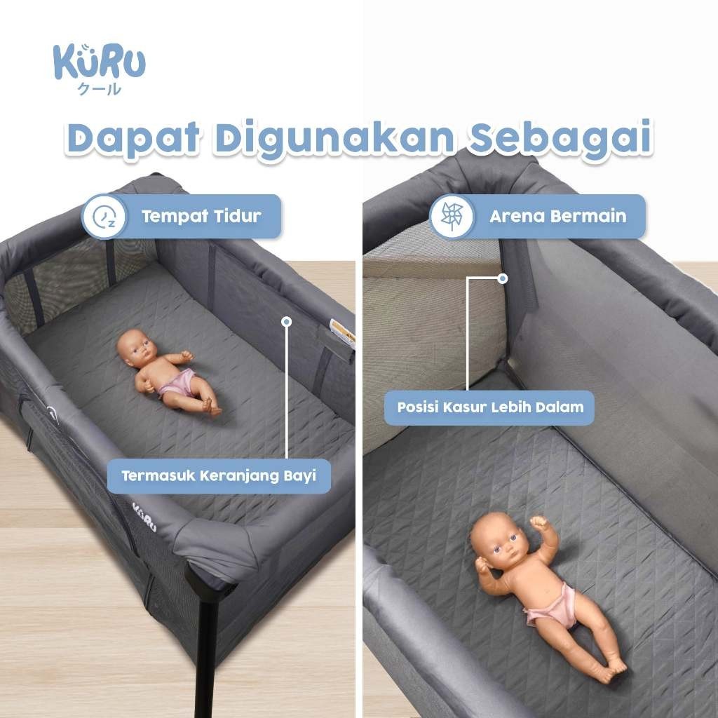 KURU 2in1 Baby Travel Crib Lipat | Ranjang Tidur Bayi & Arena Bermain | Cocok untuk Usia 0-3 Tahun