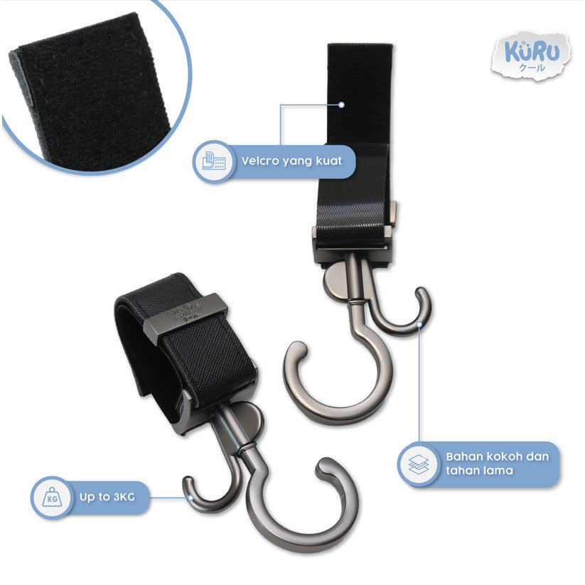 KURU On The Go Metal Stroller Hook Clips | Gantungan Stroller Hooks Premium 2 pcs