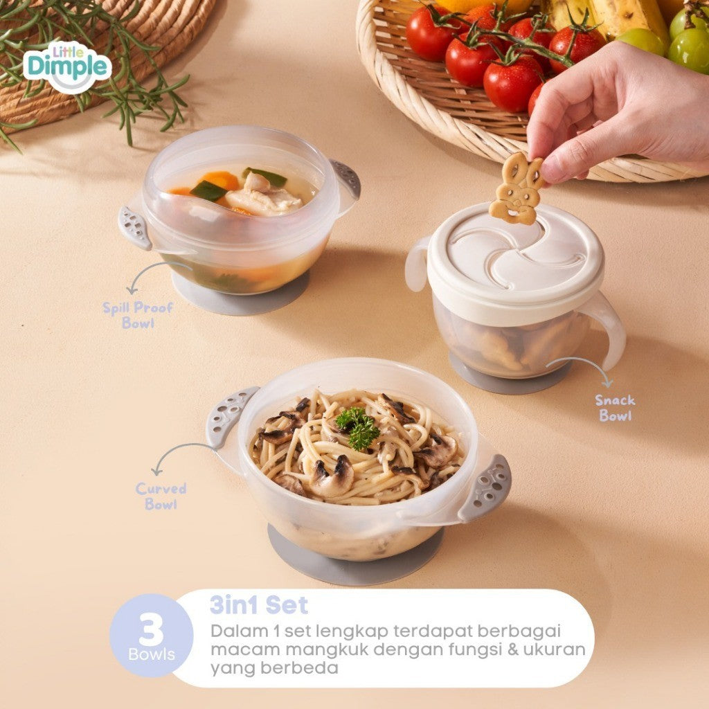 Little Dimple 3in1 Mess-Free Bowl Set Mangkok Anti Tumpah Snack Bowl