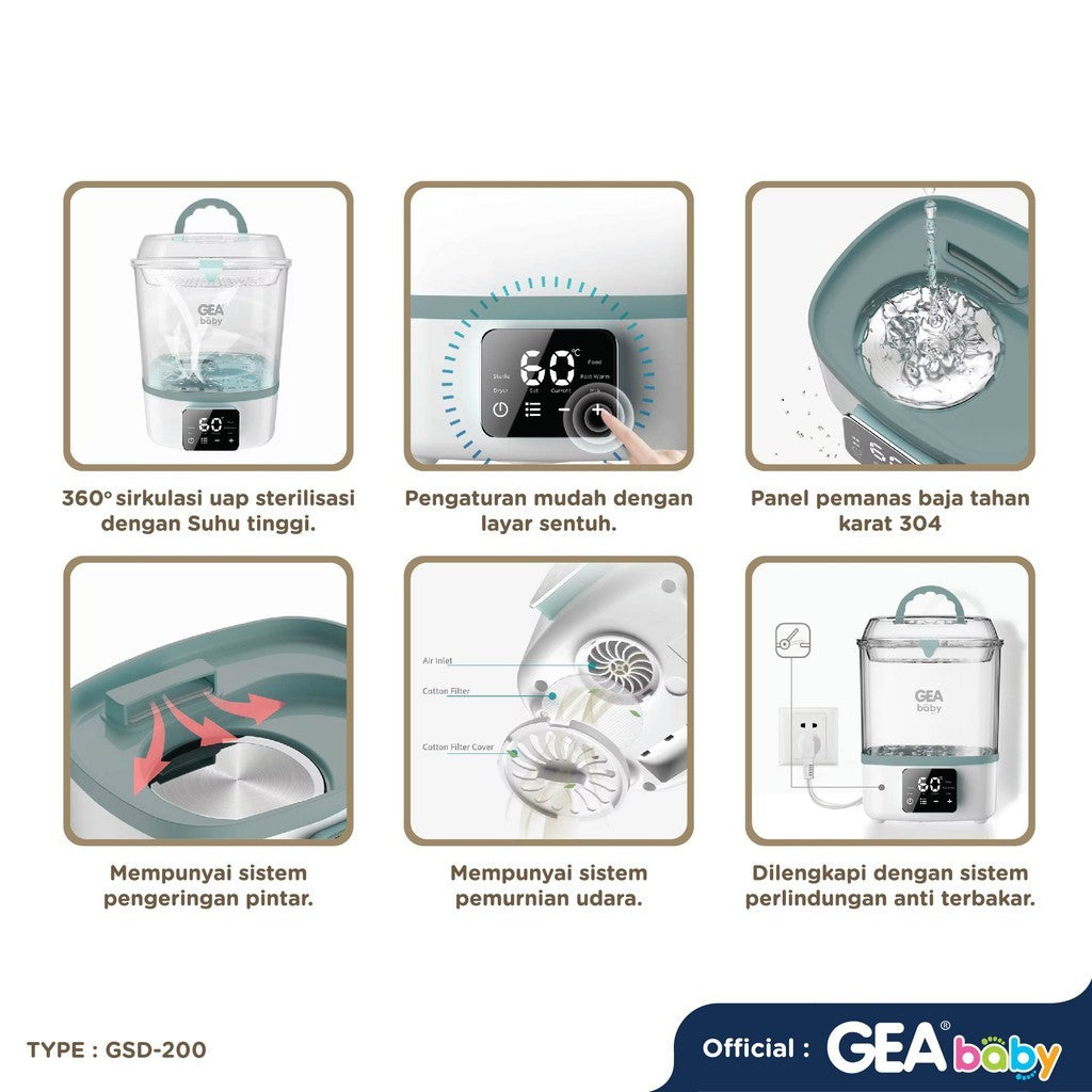 GEA Baby Multifunction Warmer Sterilizer Dryer GSD-200 Penghangat Susu & Makanan Steril Botol Bayi Pengering Botol Susu Warmer Steam Dryer Baby Bottle