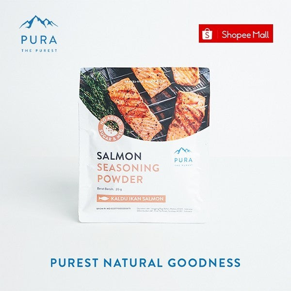 Pura Kaldu Asli | Bumbu Kaldu Salmon (20gr) - Salmon Seasoning Powder - Kaldu Mpasi - BB Boster - No Msg - No Gula - Kaldu Serbaguna