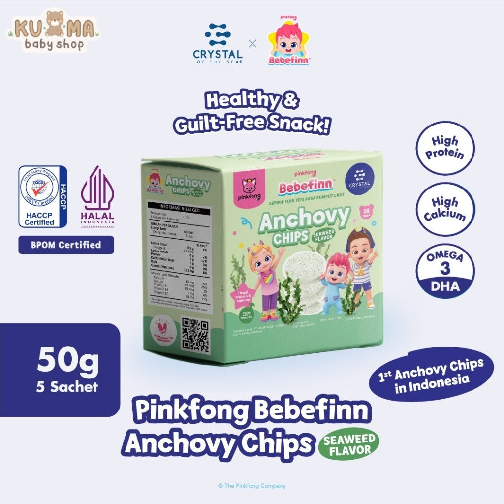 Crystal of the Sea | Pinkfong Bebefinn Anchovy Chips Seaweed / Keripik Ikan Teri Rasa Seaweed / Kerupuk untuk MPASI / Kerupuk Anak Non MSG / Krupuk Kalsium Tinggi / Camilan Sehat Tanpa Tepung Gluten Free / Jajanan Cemilan Bayi / Finger Food Bergizi