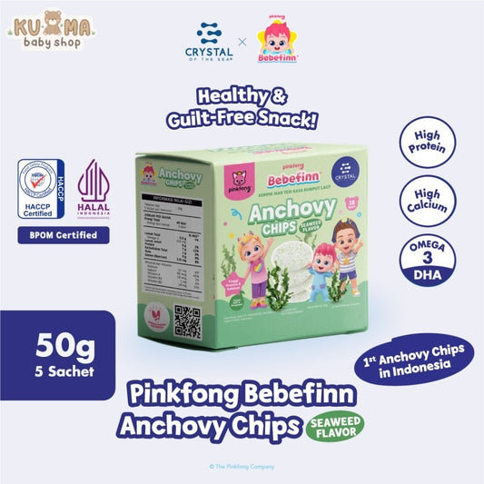 Crystal of the Sea | Pinkfong Bebefinn Anchovy Chips Seaweed / Keripik Ikan Teri Rasa Seaweed / Kerupuk untuk MPASI / Kerupuk Anak Non MSG / Krupuk Kalsium Tinggi / Camilan Sehat Tanpa Tepung Gluten Free / Jajanan Cemilan Bayi / Finger Food Bergizi