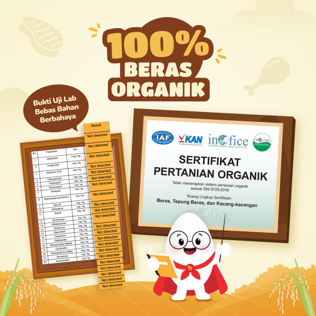 BUMBOO Hap Hap Rice - 100% Beras Organik Tanpa Pestisida - Double Protein Hewani - Bahan Alami - Tanpa Pengawet
