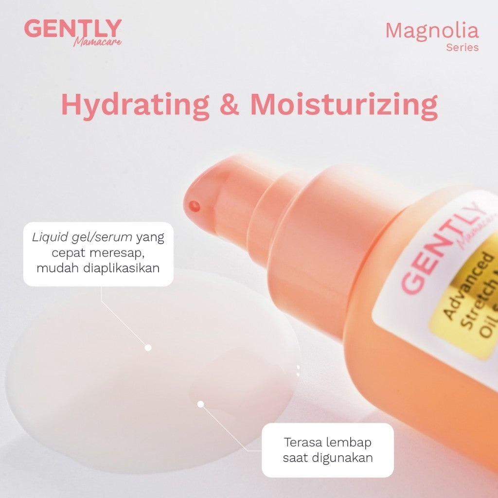 GENTLY Mamacare Advanced Stretch Marks Oil Serum | Arnica Oil + 5x Ceramide + Magnolia Extract + 3% Niacinamide Snow Crocus Extract + Vegan Collagen | Skincare Ibu Hamil dan Menyusui Terdaftar BPOM | Oil Serum untuk Menyamarkan Peregangan Kulit