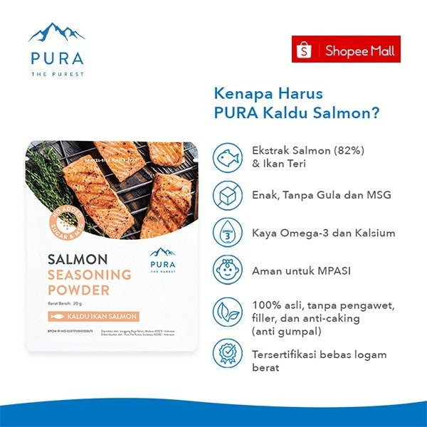 Pura Kaldu Asli | Bumbu Kaldu Salmon (20gr) - Salmon Seasoning Powder - Kaldu Mpasi - BB Boster - No Msg - No Gula - Kaldu Serbaguna