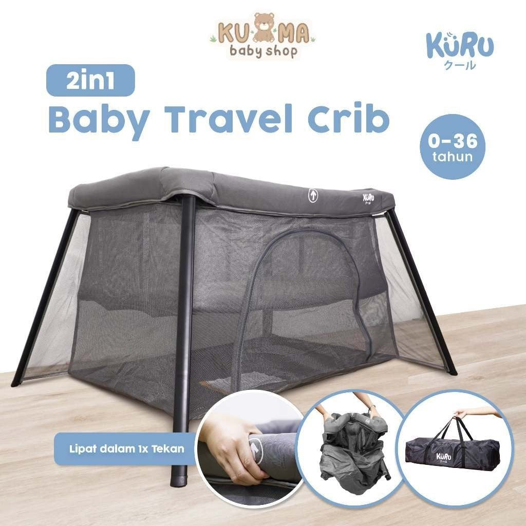 KURU 2in1 Baby Travel Crib Lipat | Ranjang Tidur Bayi & Arena Bermain | Cocok untuk Usia 0-3 Tahun