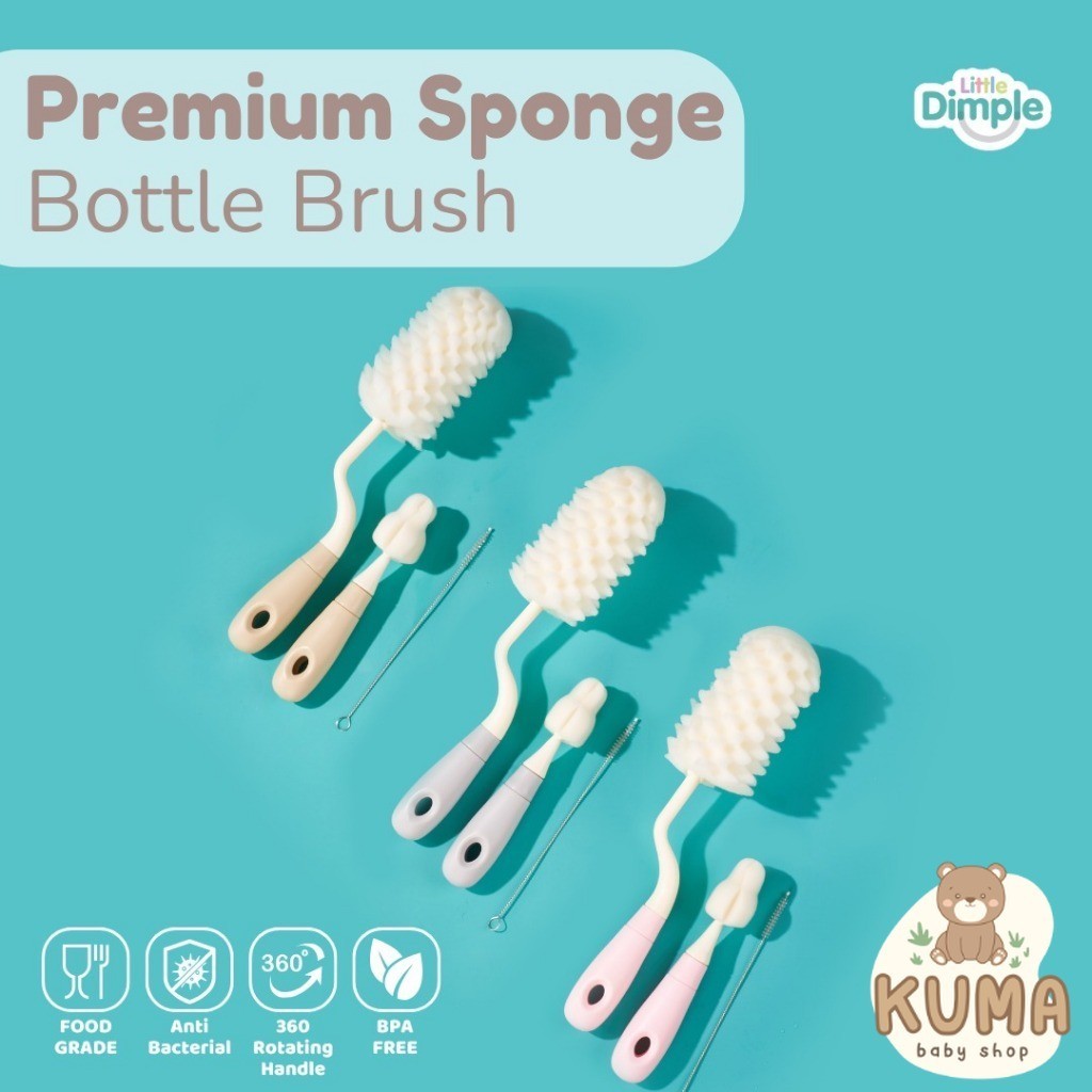 Little Dimple 3in1 Premium Sponge Bottle Brush Sikat Cuci Botol