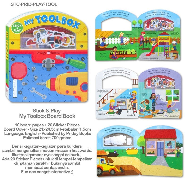 [Priddy Books] Stick & Play My Busy Barn / My Toolbox Sticker Board Book with reusable stickers (bisa copot-tempel)