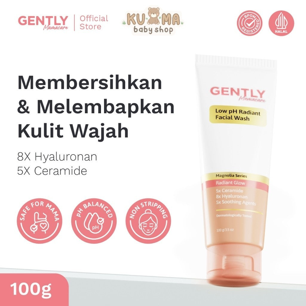 GENTLY Mamacare Low pH Radiant Facial Wash | Rainbow Algae + 11x Hyaluronan + 5x Ceramide + 5x Soothing Agents | Skincare Ibu Hamil dan Menyusui Terdaftar BPOM | Sabun Cuci Muka Gentle yang Mampu Menghidrasi dan Menyejukkan Kulit