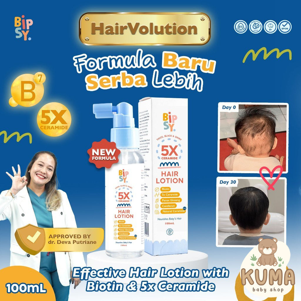 BIPSY HAIR LOTION 5X CERAMIDE 100ml - Menutrisi Rambut Bayi - Penumbuh & Penebal Rambut Bayi