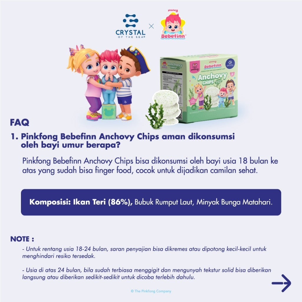 Crystal of the Sea | Pinkfong Bebefinn Anchovy Chips Seaweed / Keripik Ikan Teri Rasa Seaweed / Kerupuk untuk MPASI / Kerupuk Anak Non MSG / Krupuk Kalsium Tinggi / Camilan Sehat Tanpa Tepung Gluten Free / Jajanan Cemilan Bayi / Finger Food Bergizi