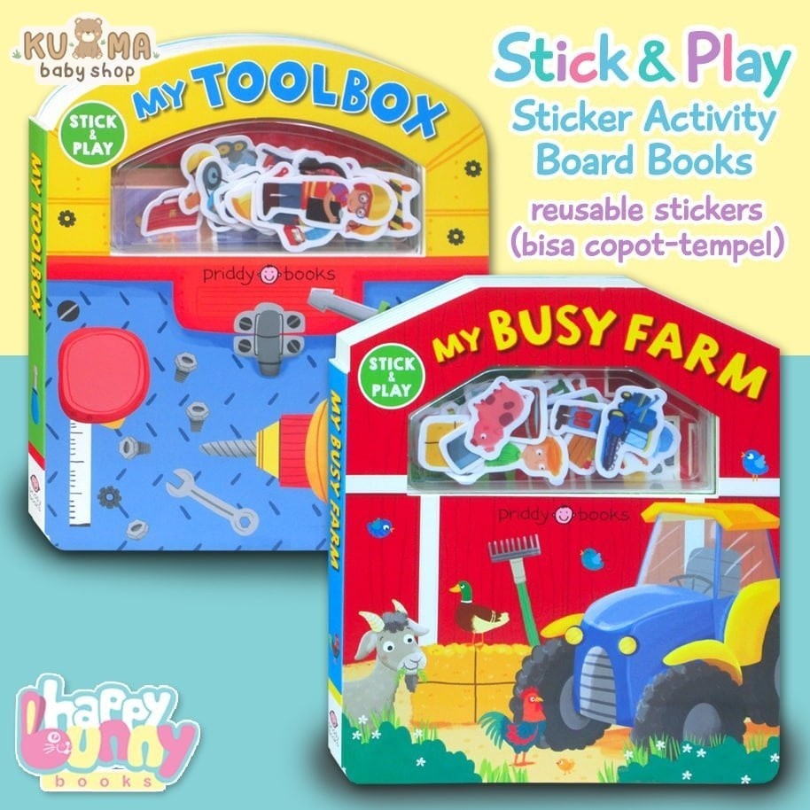 [Priddy Books] Stick & Play My Busy Barn / My Toolbox Sticker Board Book with reusable stickers (bisa copot-tempel)